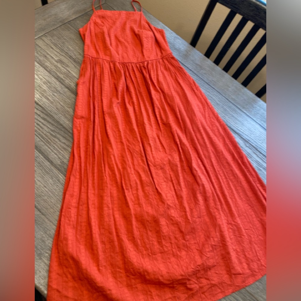 Midi Bib Front Rust/Orange Spaghetti Strap Dress with Side Pockets NWOT